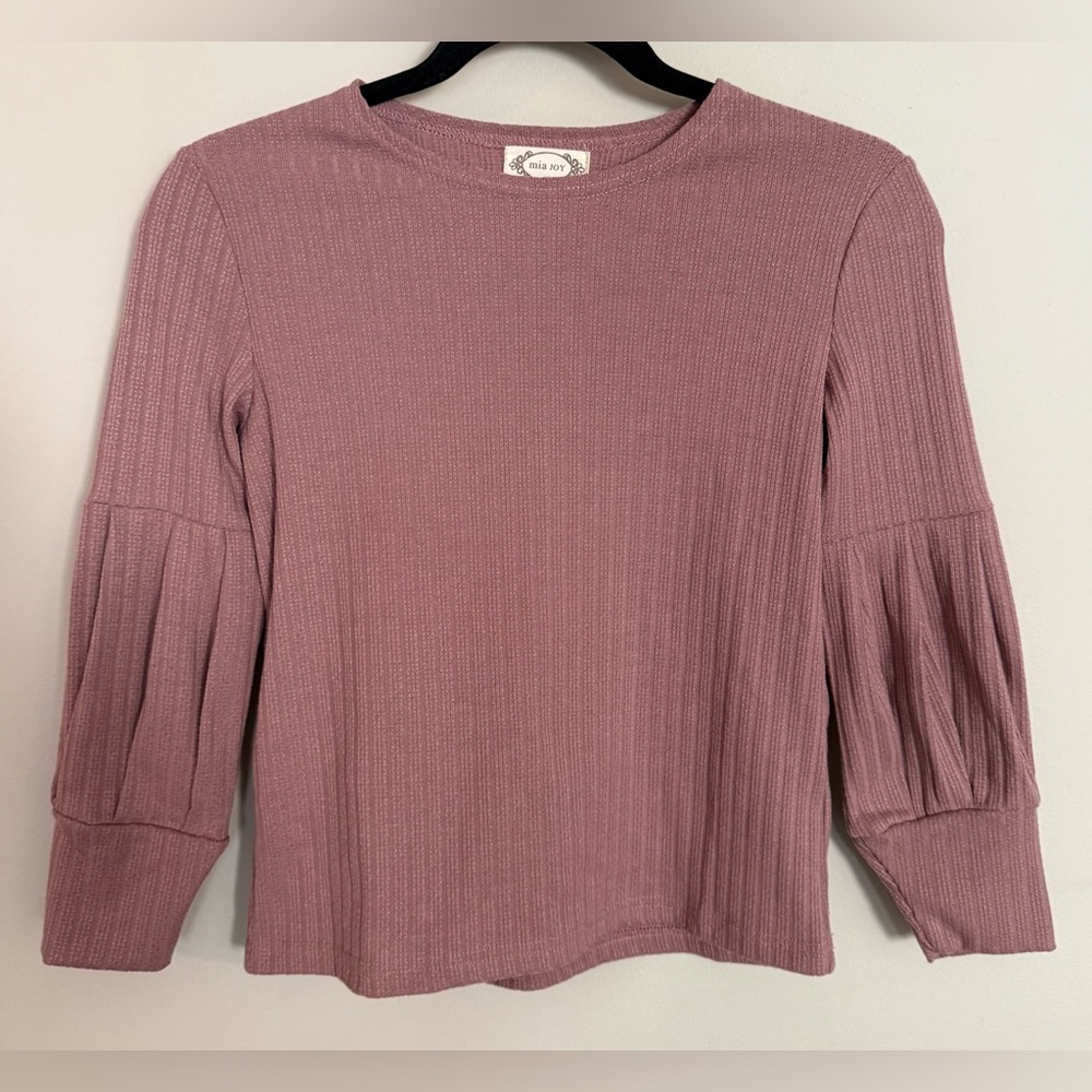 Joyfolie Mia Joy Girls Dark Blush Ribbed Long Sleeve Top - Size 8
